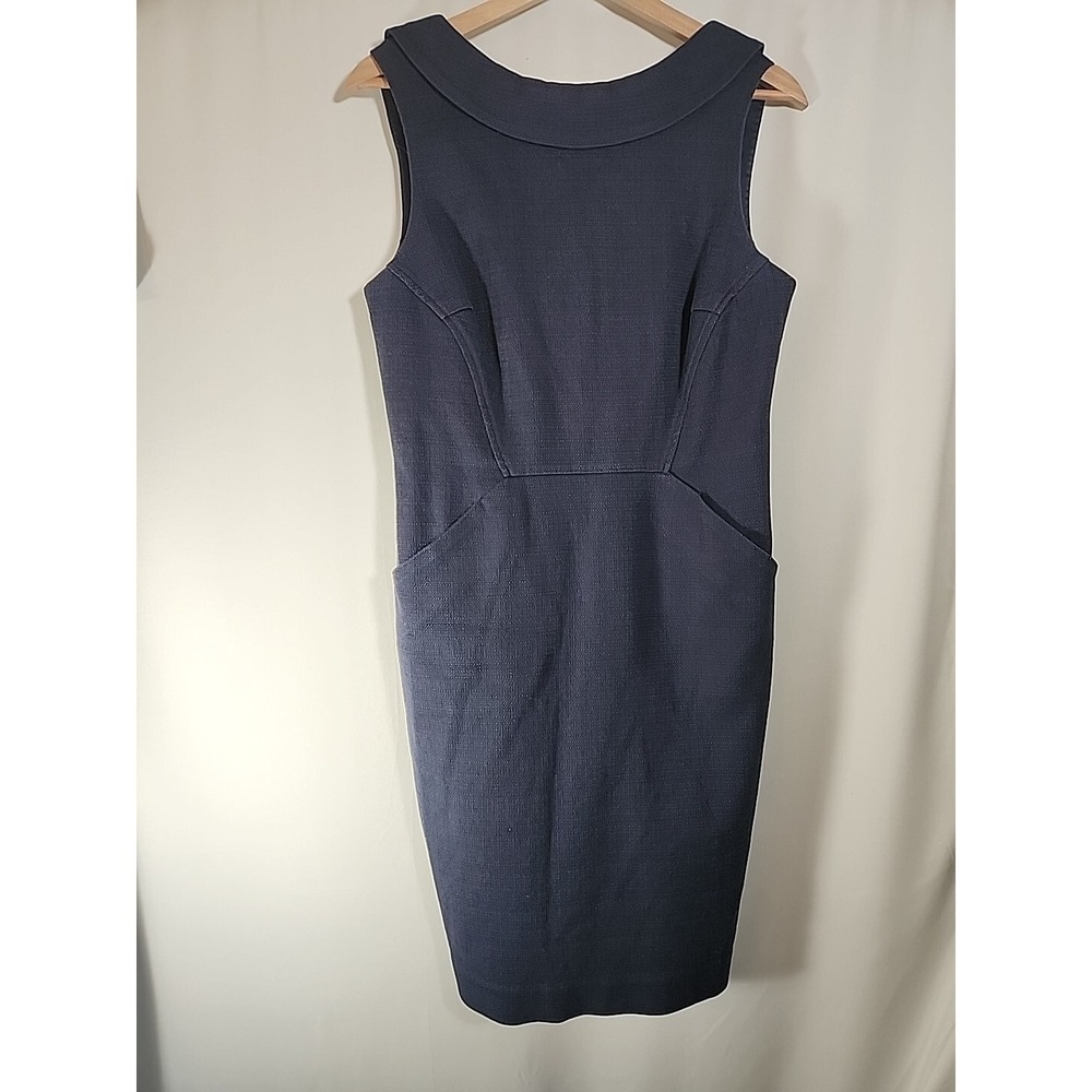 Boden Navy Martha Sheath‎ Dress Seam Detail Textures Woven Pockets Womens 8P